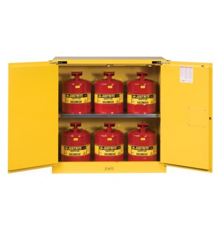 Sure-Grip® EX Safety Cabinet/Can Package, Cap. 30-gal. cabinet w/cans, 2 shlvs, 2 s/c doors