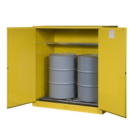 Sure-Grip® EX Vertical Drum Safety Cabinet and Drum Rollers, Cap. 110 gal., 1 shelf, 2 m/c doors