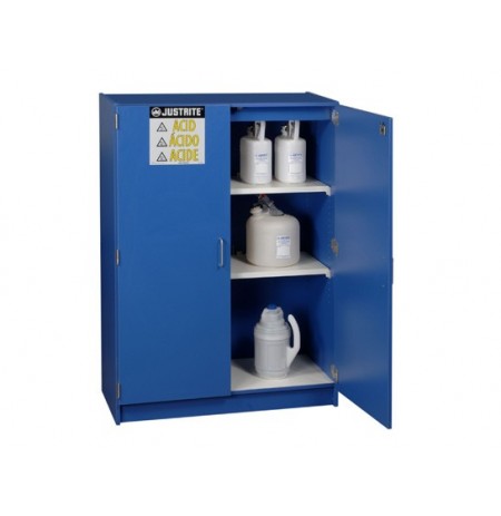 Wood laminate corrosives safety cabinet, Cap. forty-nine 2-1/2 liter bottles, 2 doors