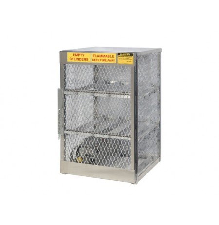Cylinder locker for safe storage of 6 horizontal 20 or 33-lb. LPG cylinders.