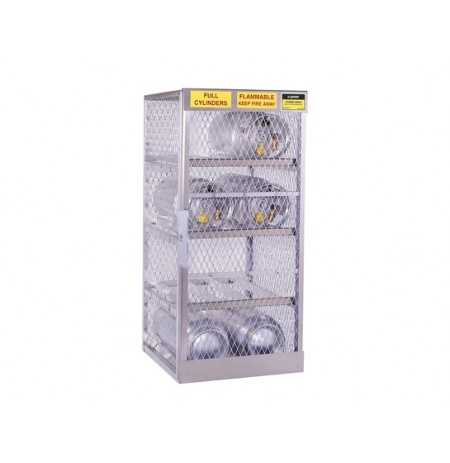 Cylinder locker for safe storage of 8 horizontal 20 or 33-lb. LPG cylinders.