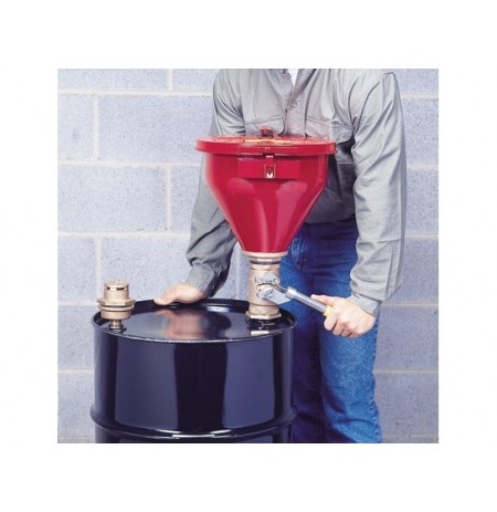 Steel Drum Funnel No 08207 w/6" flame arrester, s/c cover, Tip-over Protection Kit for 2" drum bung